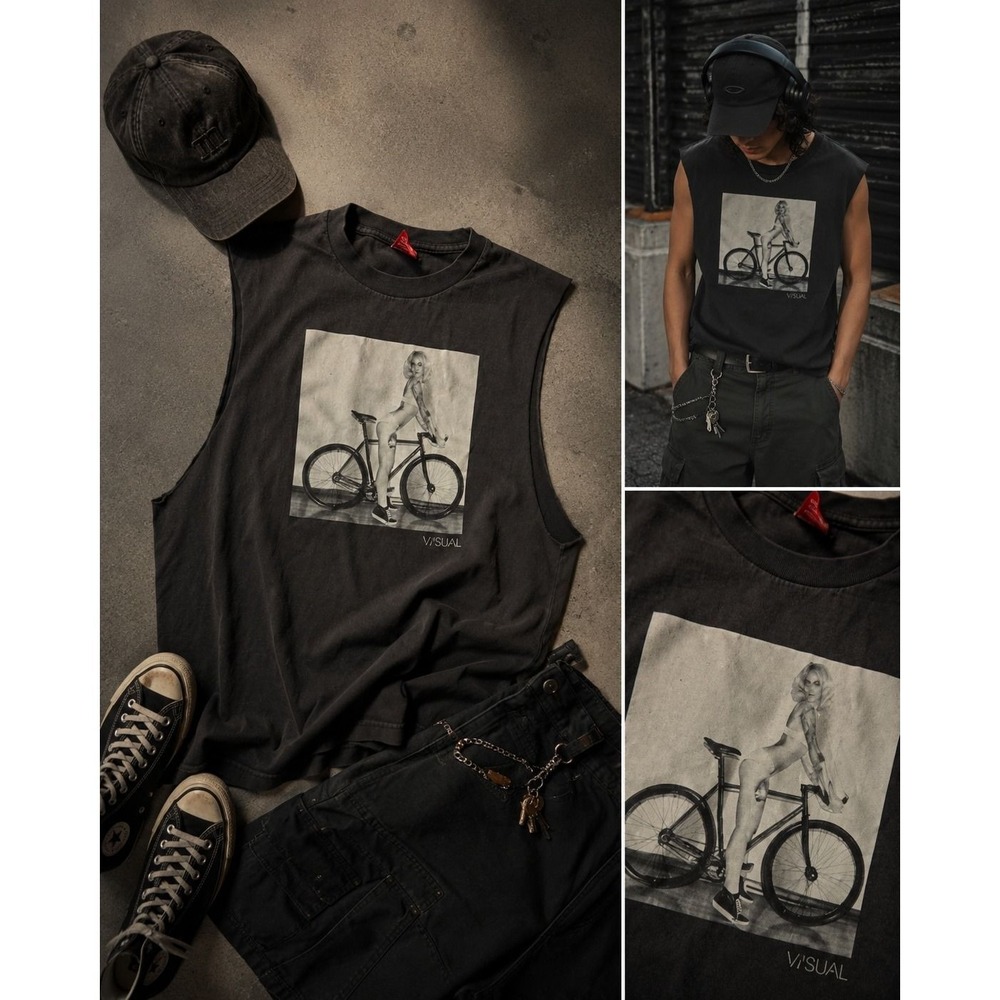 Visual by Van Styles Muscle Tee Faded Black Graphic Tank Top Mens Large